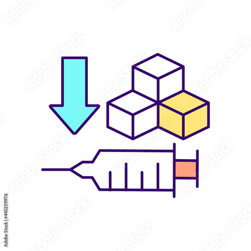Medicaments RGB color icon. Isolated vector illustration. Syringe with antibiotics to fight diabetes. Medical help for curing illnesses simple filled line drawing