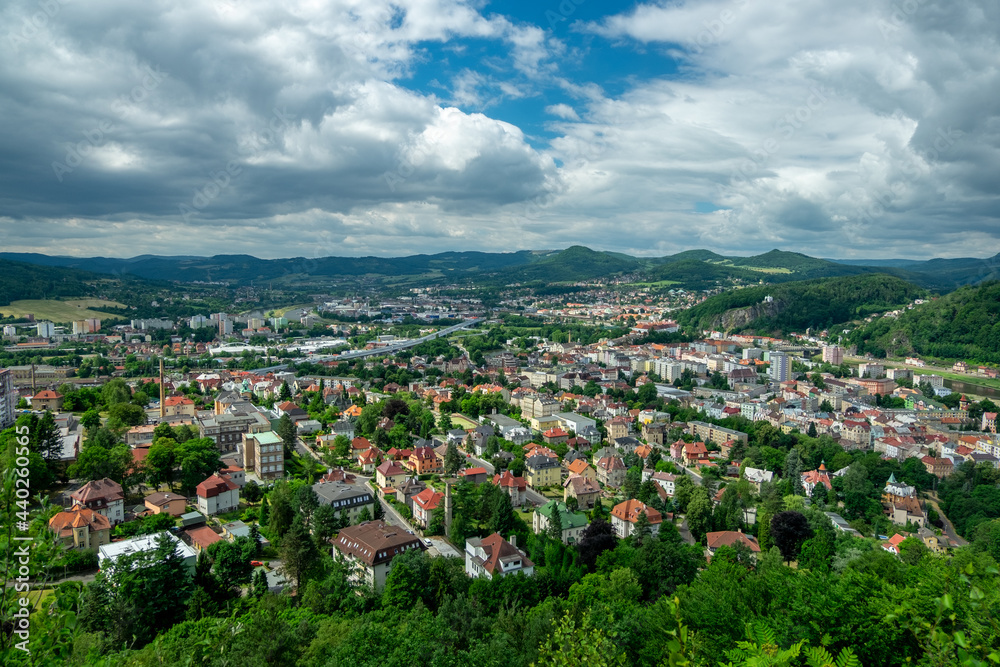 A view of the town of Děčín, which can be found in the Czech Republic.