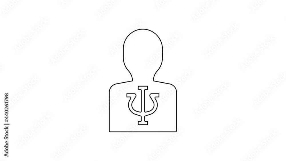 Black line Psychology icon isolated on white background. Psi symbol. Mental health concept, psychoanalysis analysis and psychotherapy. 4K Video motion graphic animation Black line Psychology icon isolated on white background. Psi symbol. Mental health concept, psychoanalysis analysis and psychotherapy. 4K Video motion graphic animation