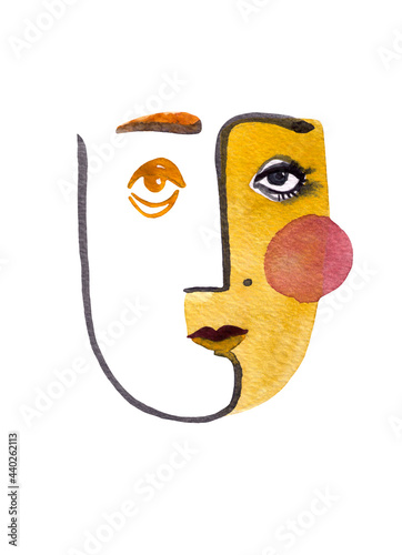 Valokuva Hand-painted watercolor face in primitivism