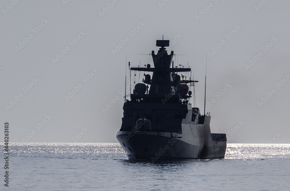WARSHIP - A German Navy corvette is sails to the port 