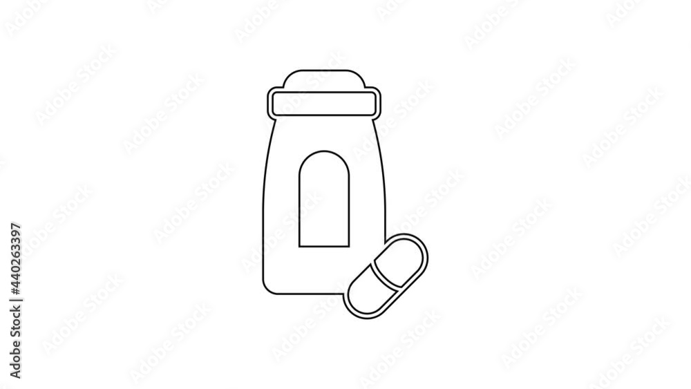 Black line Sedative pills icon isolated on white background. 4K Video motion graphic animation Black line Sedative pills icon isolated on white background. 4K Video motion graphic animation