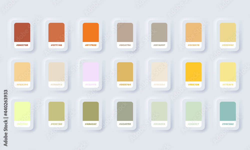 Yellow and green pastel colour palette. Vector. Catalog samples yellow ...
