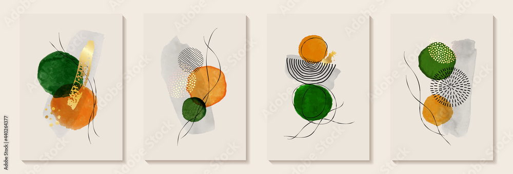 Fototapeta Creative minimalist hand painted Abstract art background with watercolor stain and shape elements vector EPS10. Design for wall decoration, postcard, poster or brochure