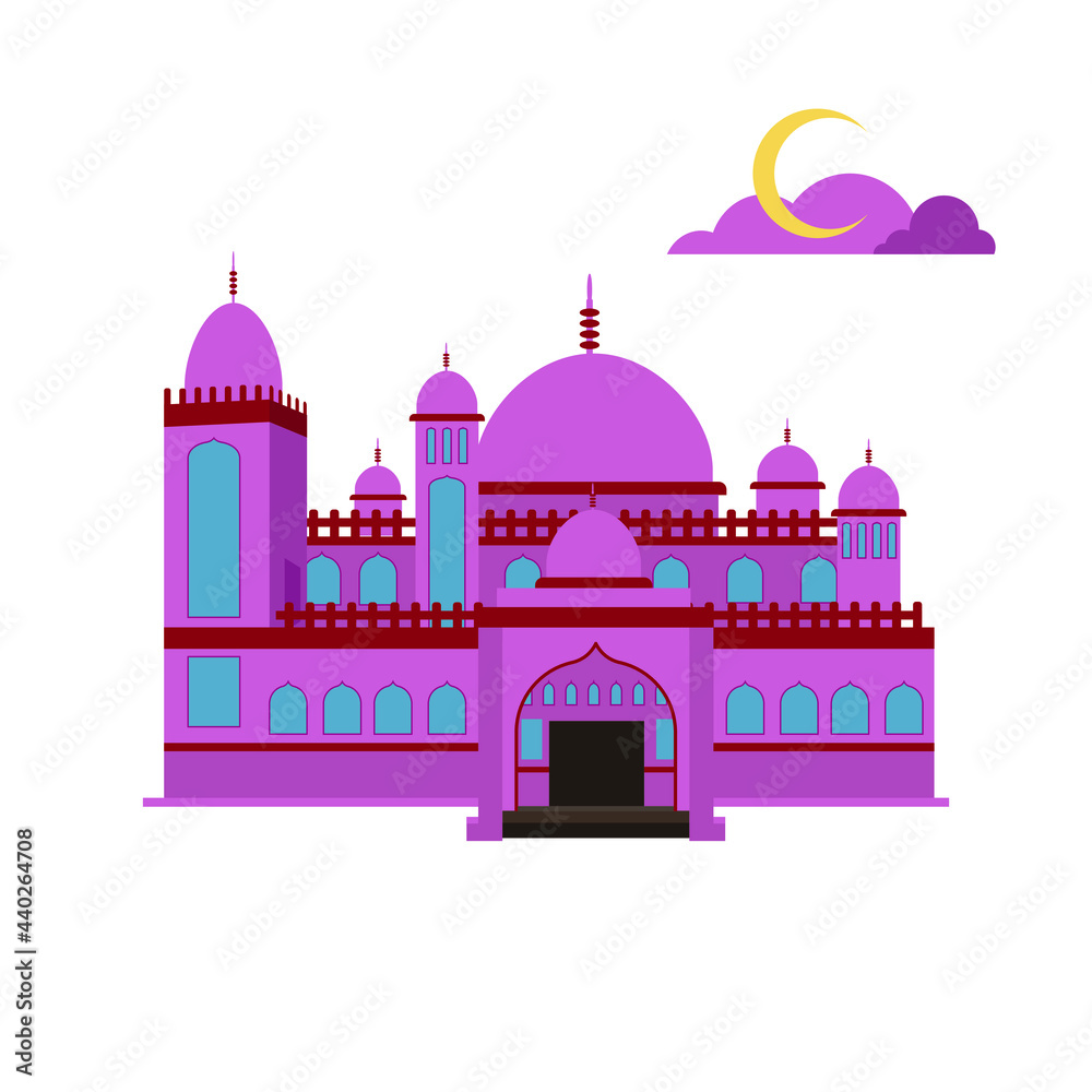 Illustration of mosque pink red. Datu Saudi Ampatuan, Maguindanao Mosque, the Philippines.