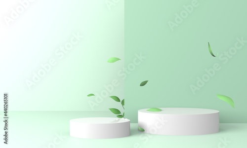 3d background products display podium scene with geometric platform. Stand display cosmetic product 3d background. Stage product on pedestal display steps green. 3d illustration.