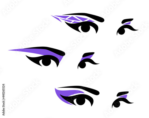 beautiful woman eyes with long eyelashes, bright violet shadows and elegant brows - simple vector design for beauty care and make-up concept