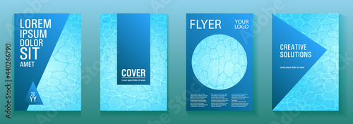 World Oceans Day brochure cover templates. Ecological booklets with clean sea water pattern.