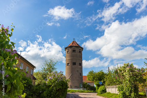 GVARDEYSK, KALININGRAD REGION, RUSSIA-MAY 20, 2021: City of Gvardeysk, urban landscape-Water tower