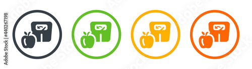Apple with scale icon. Diet sign symbol isolated on white.