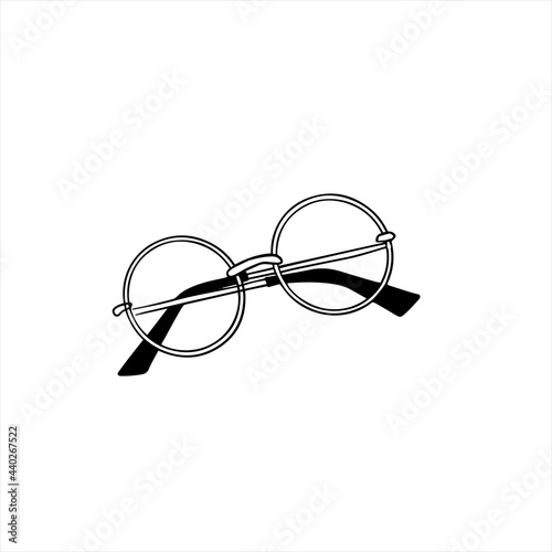 Glasses, illustration black glasses silhouette isolated on white background. Doodle style.