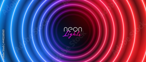 retro neon circular blue and red light banner