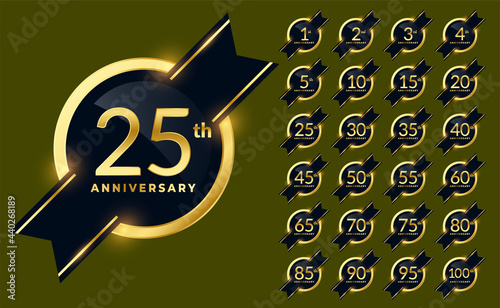 shiny golden anniversary labels badge set