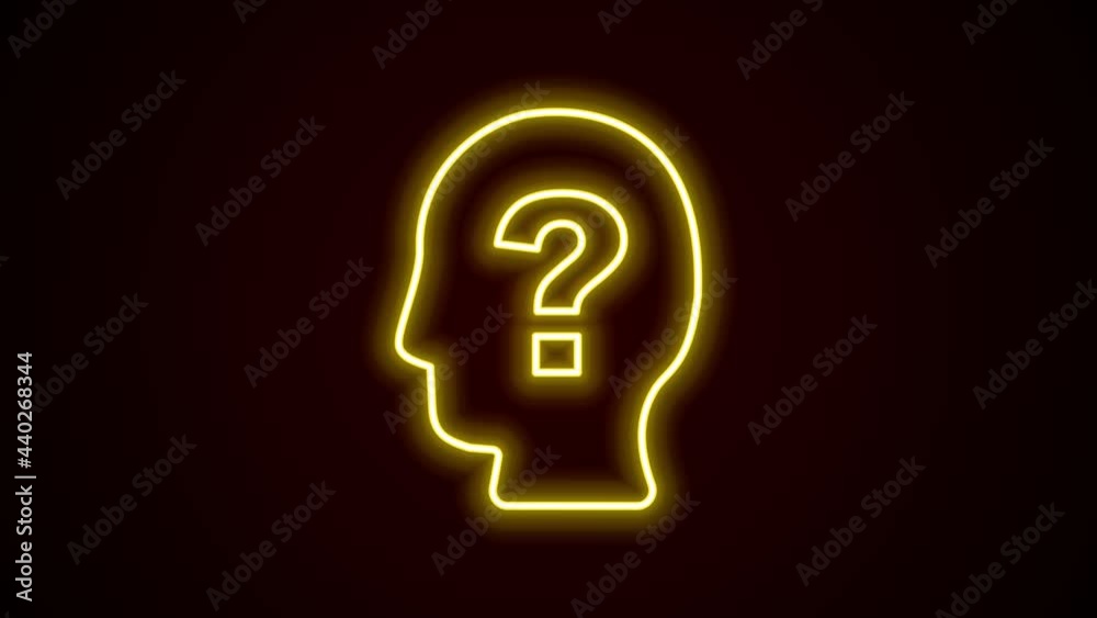 Glowing neon line Human head with question mark icon isolated on black background. 4K Video motion graphic animation Glowing neon line Human head with question mark icon isolated on black background. 4K Video motion graphic animation