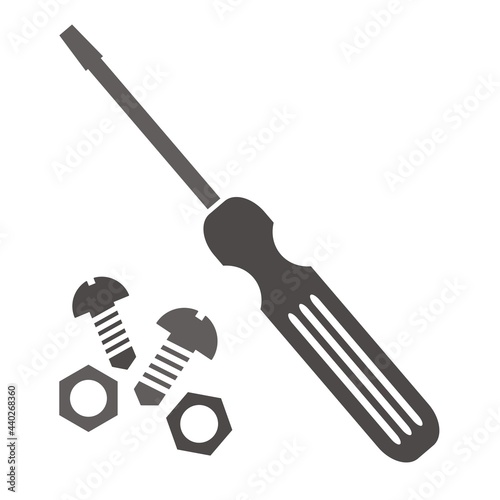Set of tools, nuts, bolts and screwdriver, vector icons, gray color