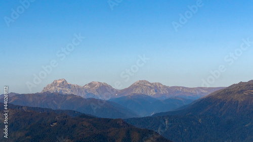 daytime landscape in the Caucasian mountains against the blue sky