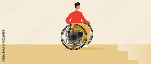 Wheelchair disabled person mobility, ramp on stairs, Flat vector stock illustration with Indoor for mobility of inclusive man