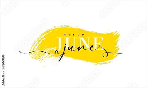 Hello June card. One line. Lettering poster with text. Vector EPS 10. Isolated on white background