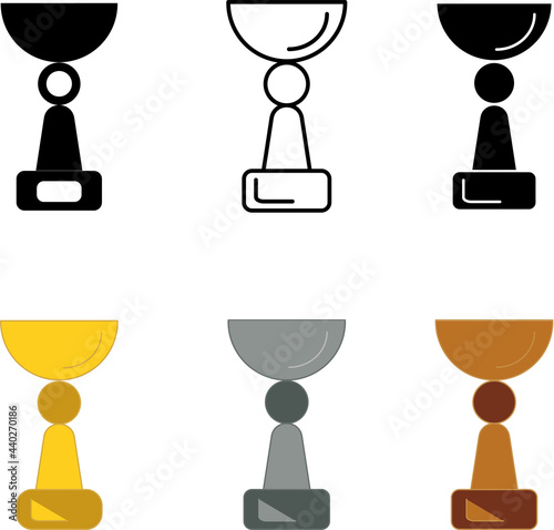 Set of isolated victory cup icons. Vector illustration and clipart of campion cup. Symbol of success, business achievment, teamwork, team spirit, sport results, goals