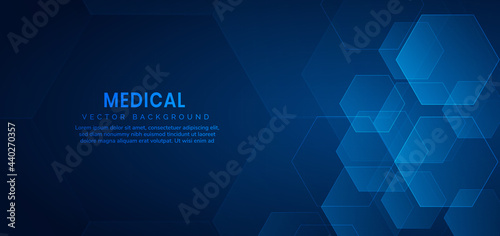Abstract hexagon pattern on blue background. Medical and science concept.