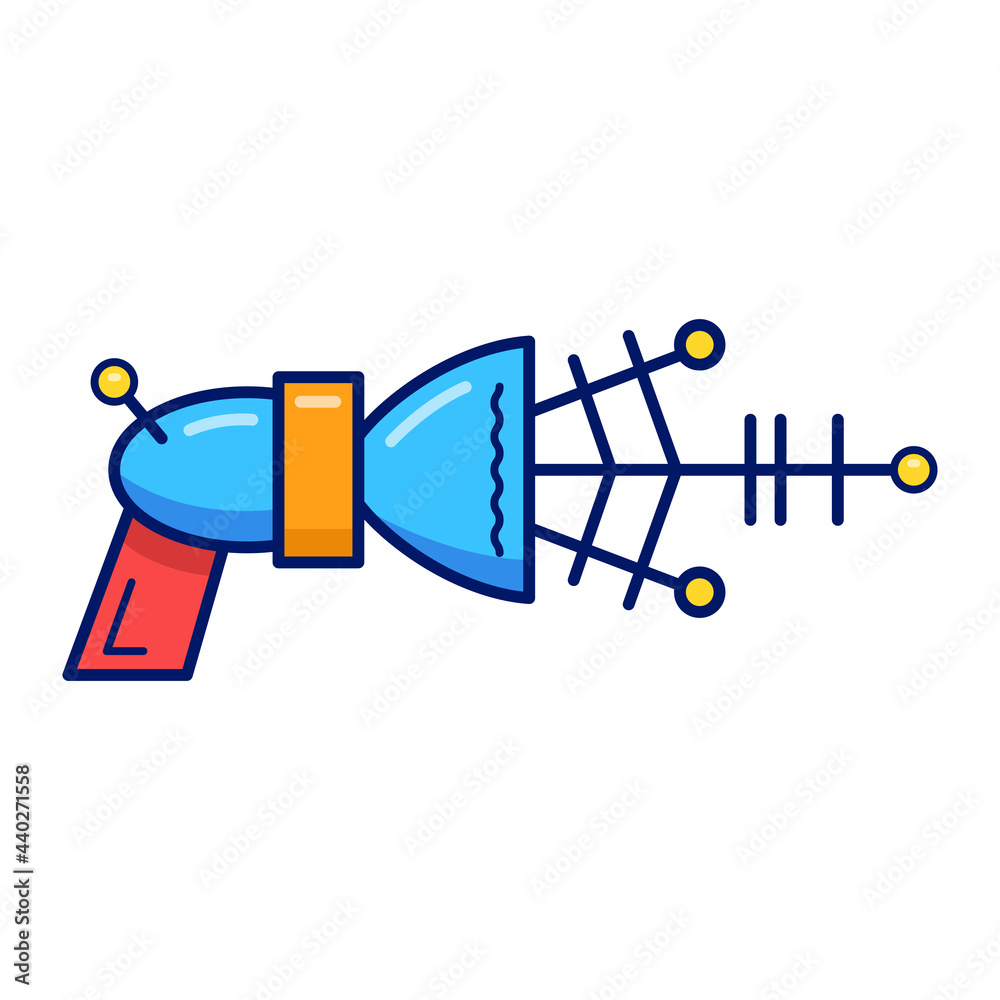 Cartoon retro blaster on white background. Yellow laser weapon on white background. Cartoon retro blaster on white background. Yellow laser weapon on white background.