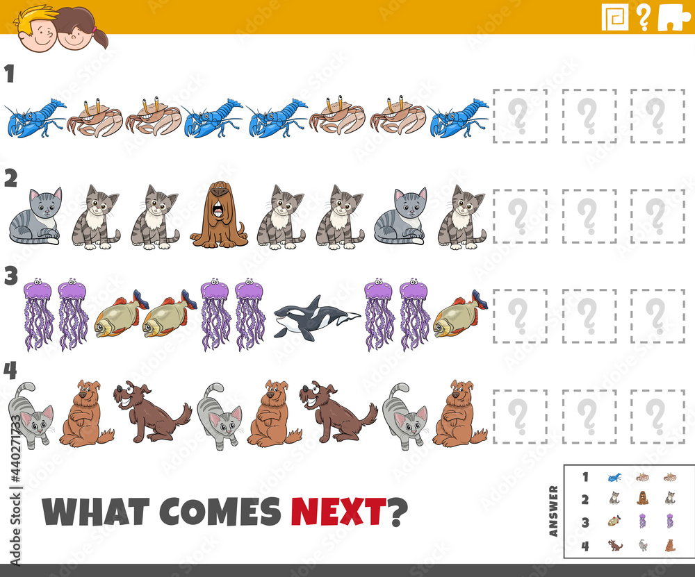 educational pattern game for children with comic animals