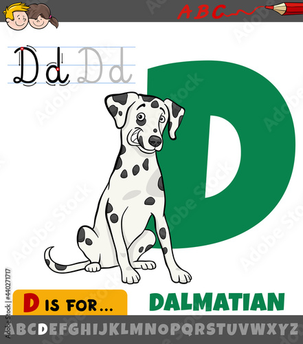 letter D from alphabet with cartoon dalmatian dog