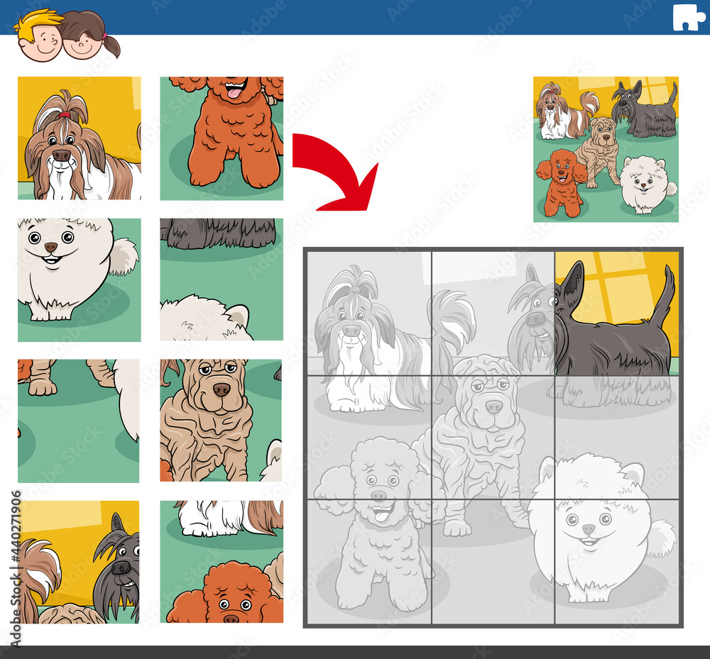 jigsaw puzzle game with purebred dogs animal characters