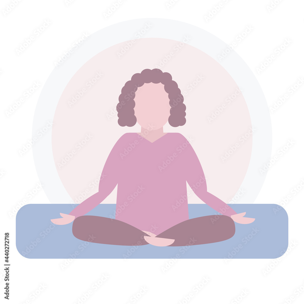 Woman meditation. Concept vector illustration for yoga, meditation, relax, recreation, healthy lifestyle. Simple cute flat cartoon style
