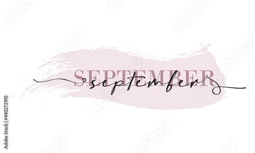 Hello September card. One line. Lettering poster with text September. Vector EPS 10. Isolated on white background