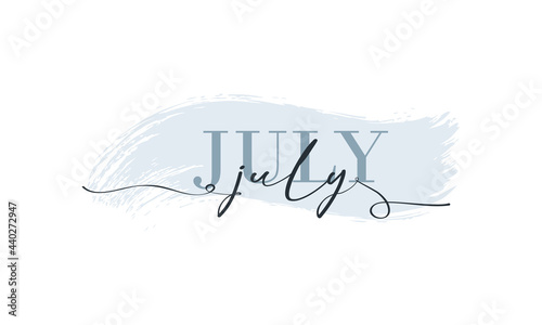Hello July card. One line. Lettering poster with text July. Vector EPS 10. Isolated on white background