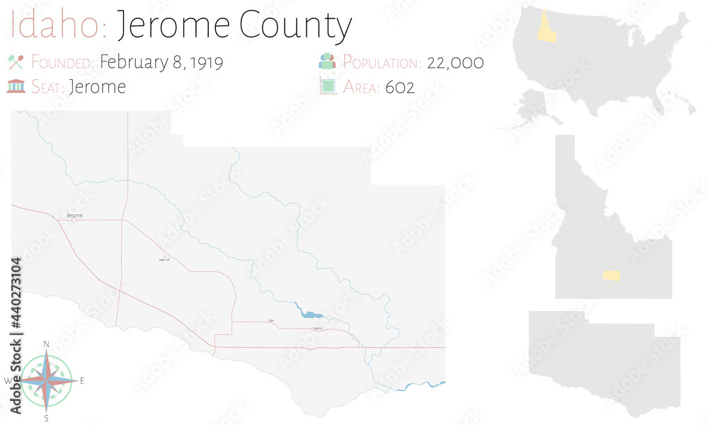 Large and detailed map of Jerome county in Idaho, USA.