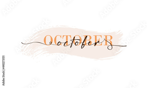 Hello October card. One line. Lettering poster with text October. Vector EPS 10. Isolated on white background