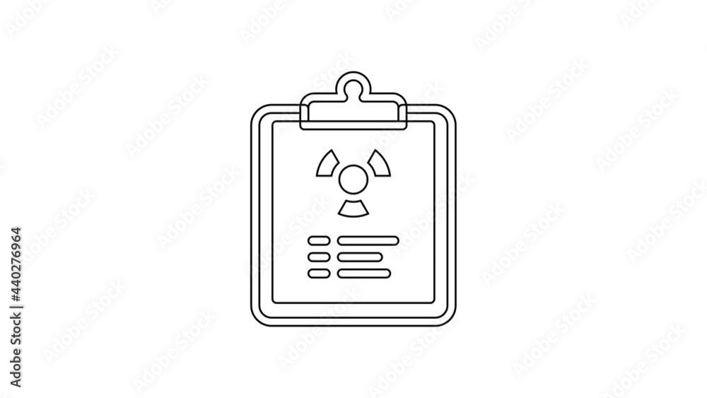 Black line Radiation warning document icon isolated on white background. Text file. 4K Video motion graphic animation Black line Radiation warning document icon isolated on white background. Text file. 4K Video motion graphic animation