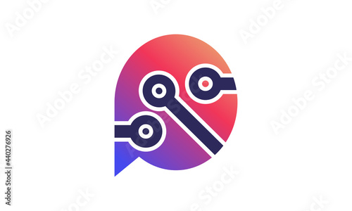 stock vector abstract chat techno logo designs concept vector magnifying logo