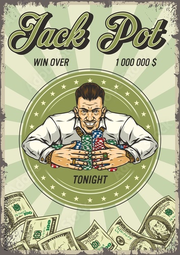 Gambling colorful vintage poster