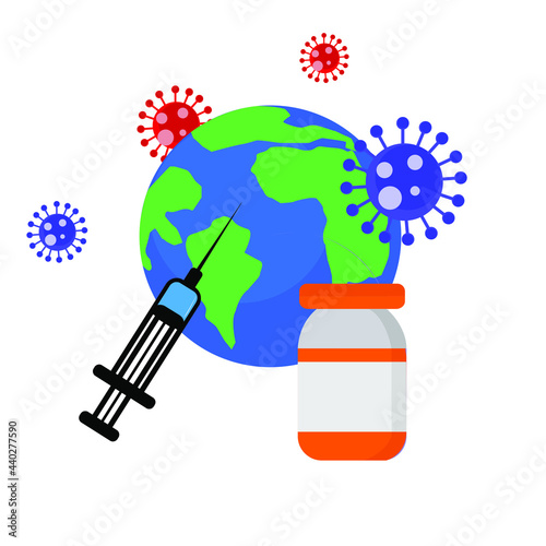 vector graphic illustration of injections and vaccines that protect the world from the corona virus outbreak