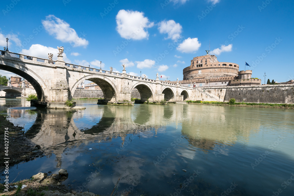 Ponte Sant'Angelo and Castel Sant'Angelo in summer, Rome, Italy