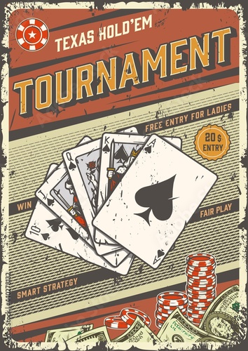 Poker game vintage colorful poster