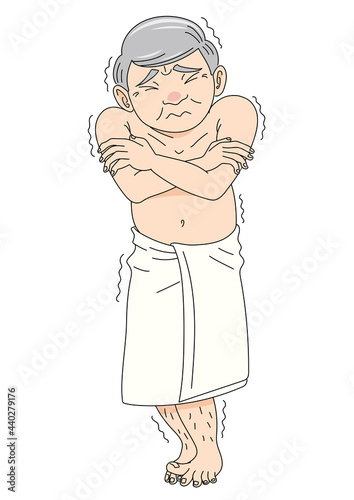 風呂場で凍える裸のおじさんイラスト