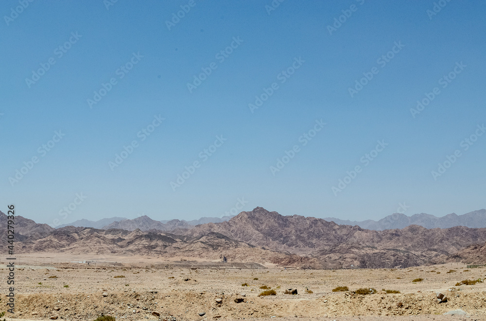 DAHAB, EGYPT: Scenic landscape view of desert mountains