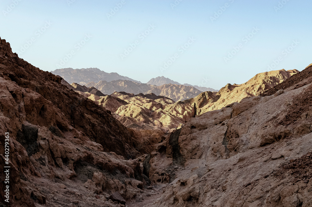 DAHAB, EGYPT: Scenic landscape view of desert mountains