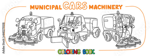 Funny municipal cars with eyes coloring book set