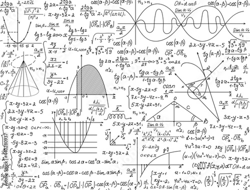 Math scientific vector seamless pattern with calculations, formulas and equations. You can use any color of background	
