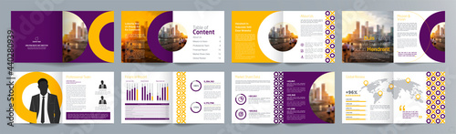 Corporate business presentation guide brochure template, Annual report, 16 page minimalist flat geometric business brochure design template, A4 size.