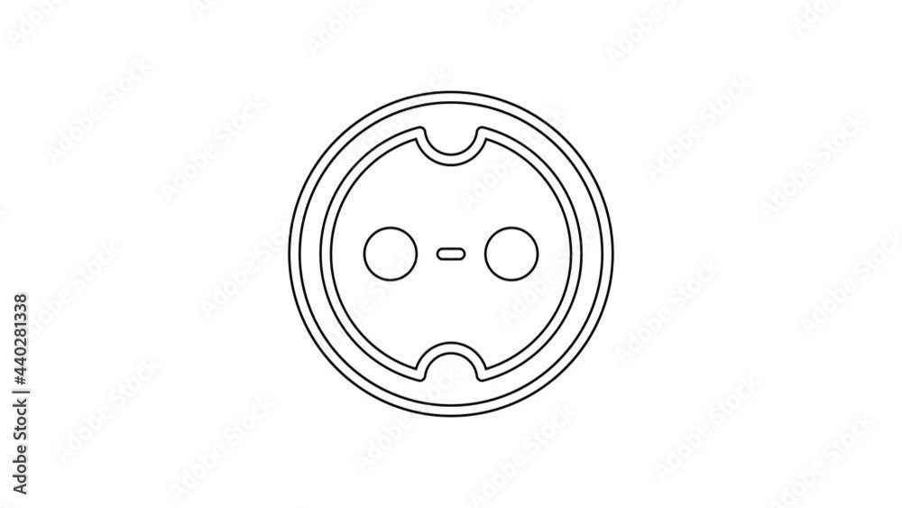 Black line Electrical outlet icon isolated on white background. Power socket. Rosette symbol. 4K Video motion graphic animation Black line Electrical outlet icon isolated on white background. Power socket. Rosette symbol. 4K Video motion graphic animation