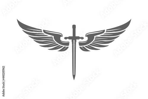 Retro Vintage Sword Blade with Wings for Army Military Badge Emblem Logo Design Vector