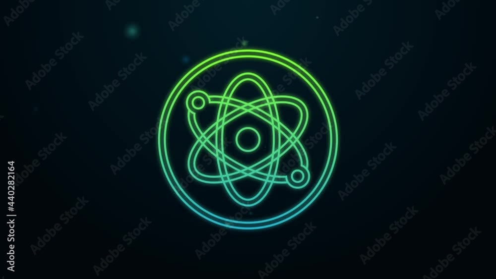 Glowing neon line Atom icon isolated on black background. Symbol of science, education, nuclear physics, scientific research. 4K Video motion graphic animation Glowing neon line Atom icon isolated on black background. Symbol of science, education, nuclear physics, scientific research. 4K Video motion graphic animation