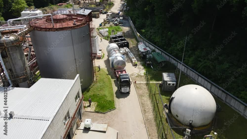 custom made wallpaper toronto digitalTruck transporting heavy industry equipment to the destination point. Aerial view.