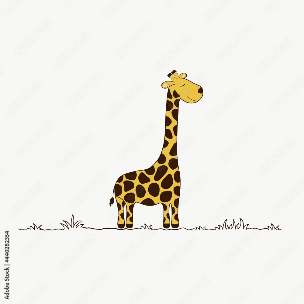 Fototapeta premium Illustration of a cute cartoon giraffe on white background. Animal vector design.
